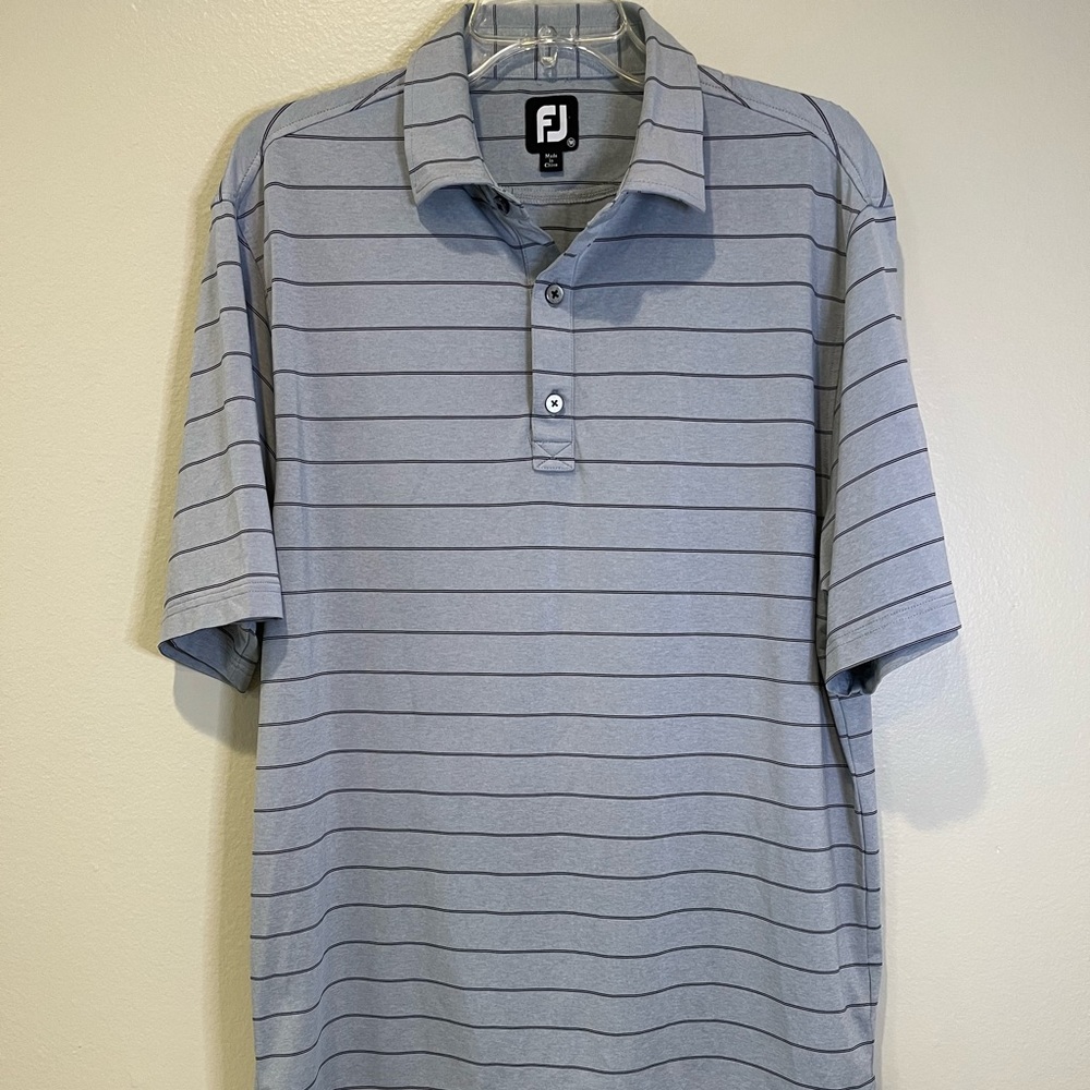 FootJoy Men’s Golf Polo Grey with black stripes. Size Med